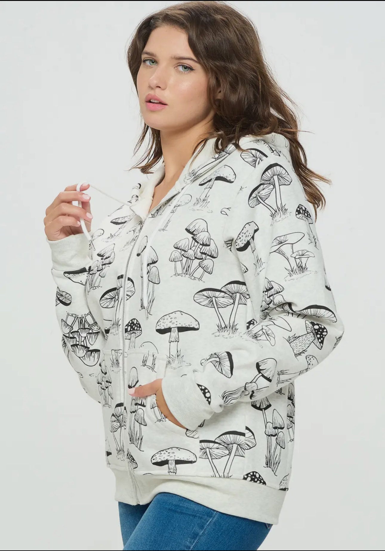 Mushroom Print Zipper Hoodie image 2