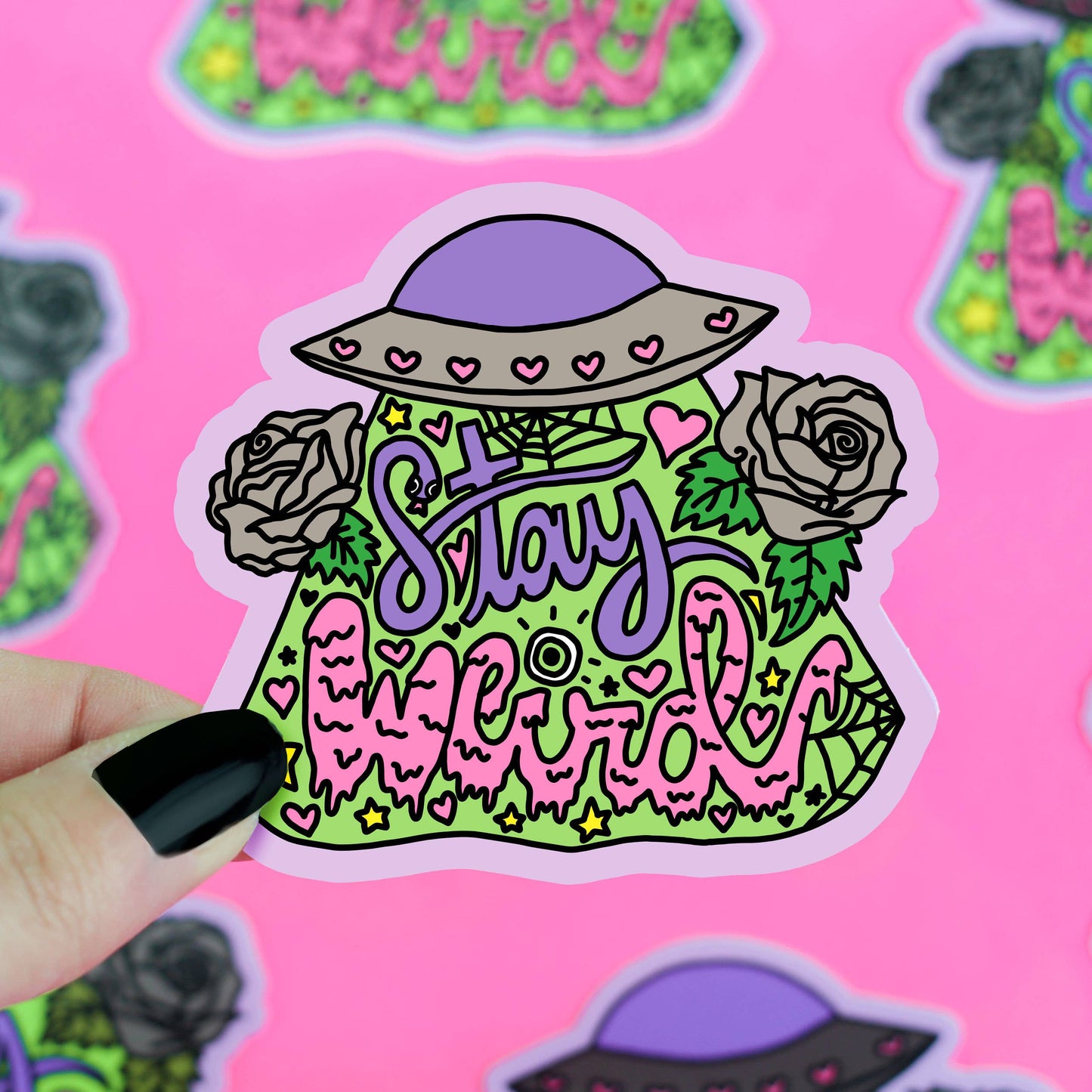 Stay Weird UFO Floral Lettering Waterproof Vinyl Sticker