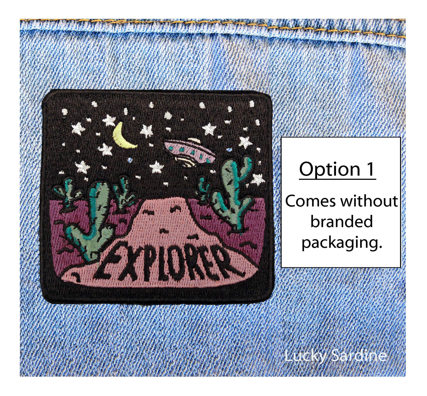 Desert Night UFO, Stars Explorer Embroidered Iron-On Patch