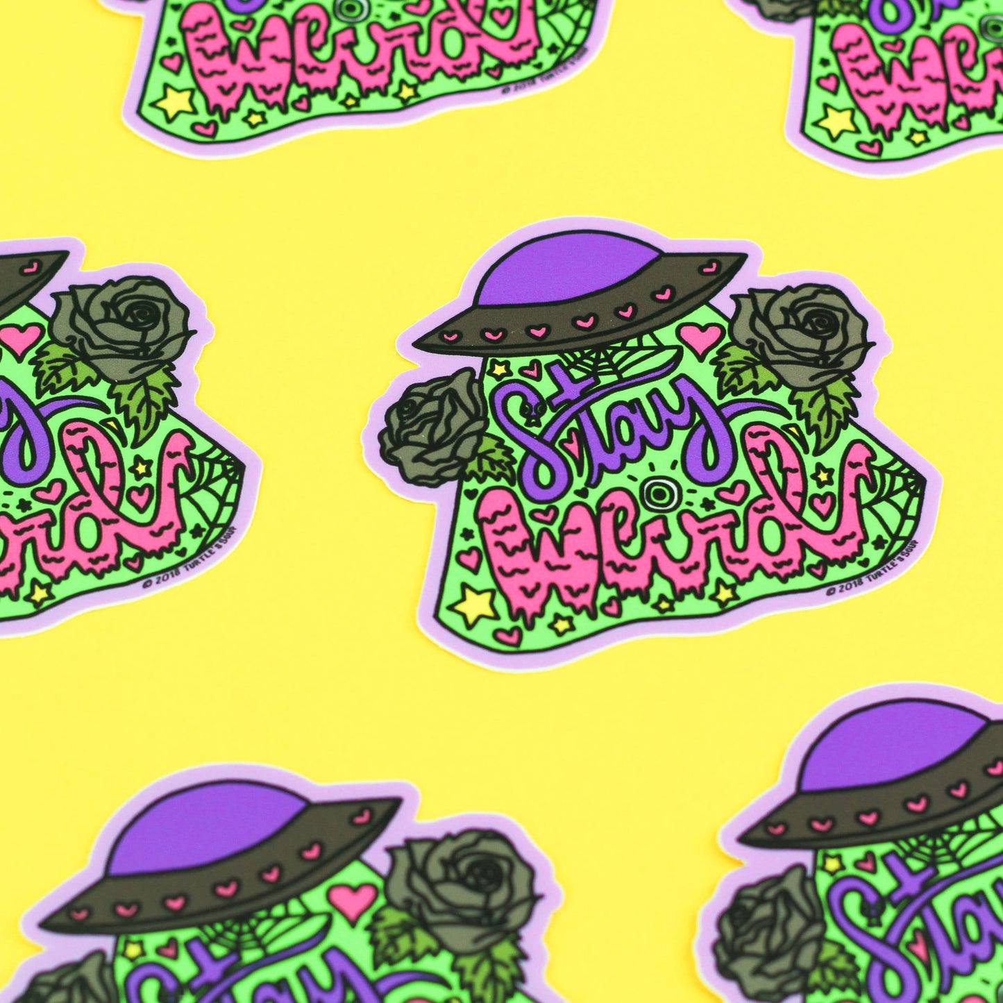 Stay Weird UFO Floral Lettering Waterproof Vinyl Sticker