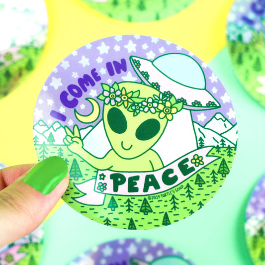 I Come In Peace Alien Friendship Vinyl Sticker (Holographic)