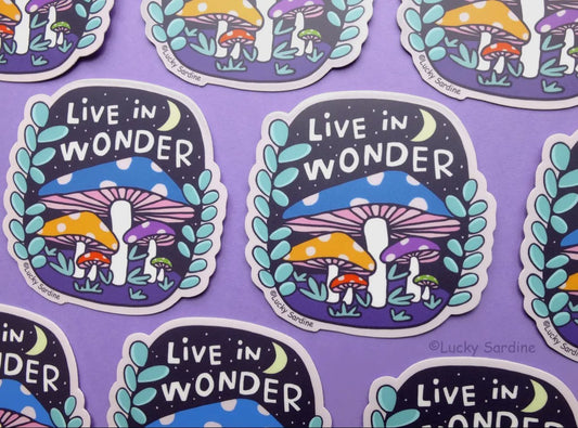 Live in Wonder, Magic Mushrooms, Rainbow Moon Vinyl Sticker image 0