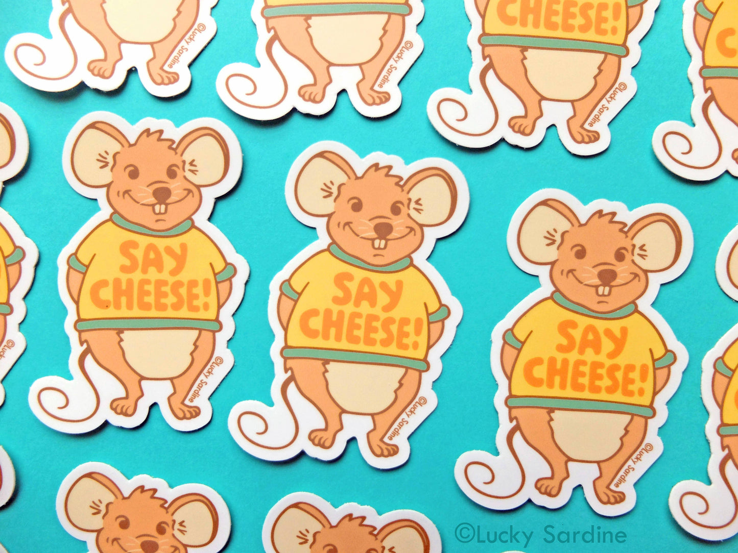 Say Cheese Mouse, Retro Tee Shirt, Funny Vinyl Sticker