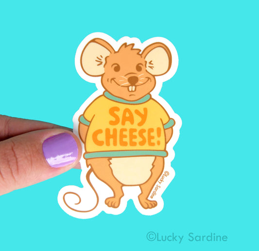 Say Cheese Mouse, Retro Tee Shirt, Funny Vinyl Sticker
