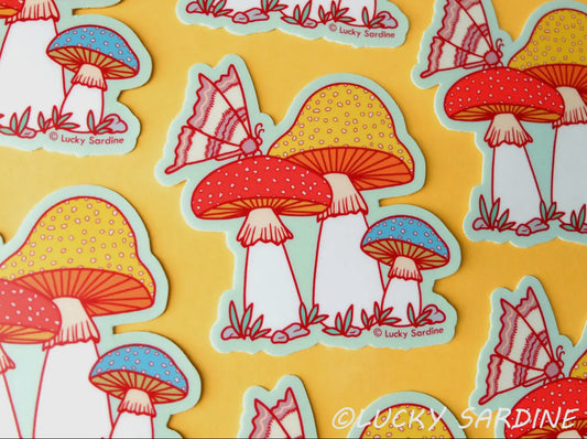 Mushroom Moth, Shrooms & Butterfly, Toadstool Vinyl Sticker image 0