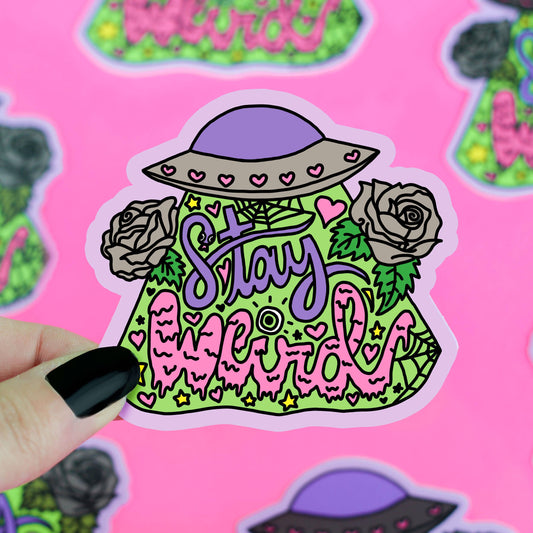 Stay Weird UFO Floral Lettering Waterproof Vinyl Sticker