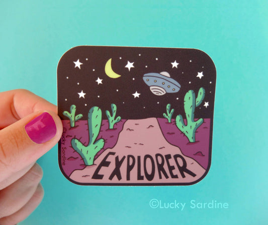 Desert Night UFO, Spaceship Cactus Explorer Vinyl Sticker